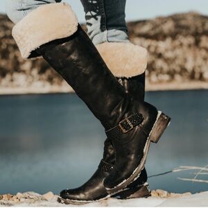 Freebird Denmark Boots tall over the knee leather shearling lined warm